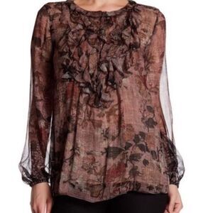 Kobi Halperin Silk Ashton Dark Romance Floral Ruffles Bib Popover Chiffon XS
